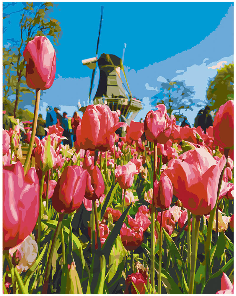 Paint by Numbers: Tulips by the Windmill