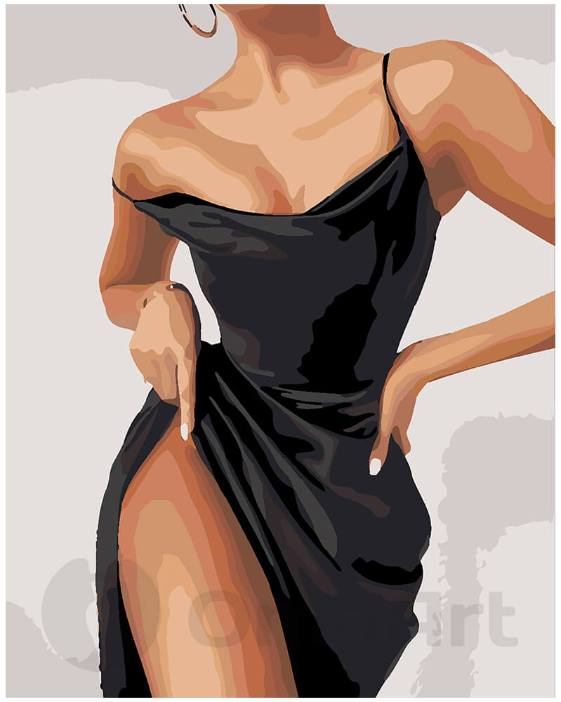 Numbrimaali komplekt: Saladuslik naine mustas kleidis