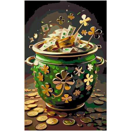 Prosperity Pot: Green & Gold Paint-by-Numbers Kit