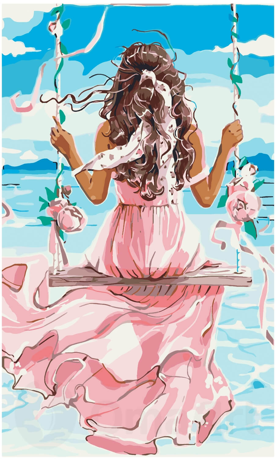 Покачайся в Розовом: Мечтательная Девушка на Качелях Раскраска по Номерам