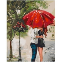 Романтика Под Дождем: Пара Под Красным Зонтом Набор для Раскраски по Номерам