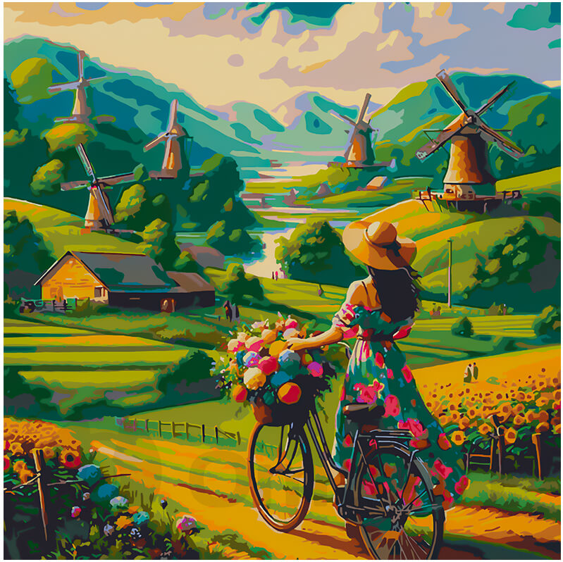 Набор для рисования по номерам "Девочка на Велосипеде и Яркое Поле"