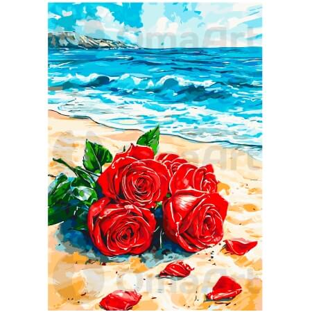 Scarlet roses on the seashore