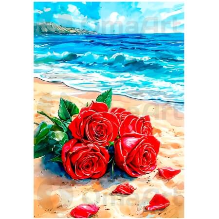 Scarlet roses on the seashore