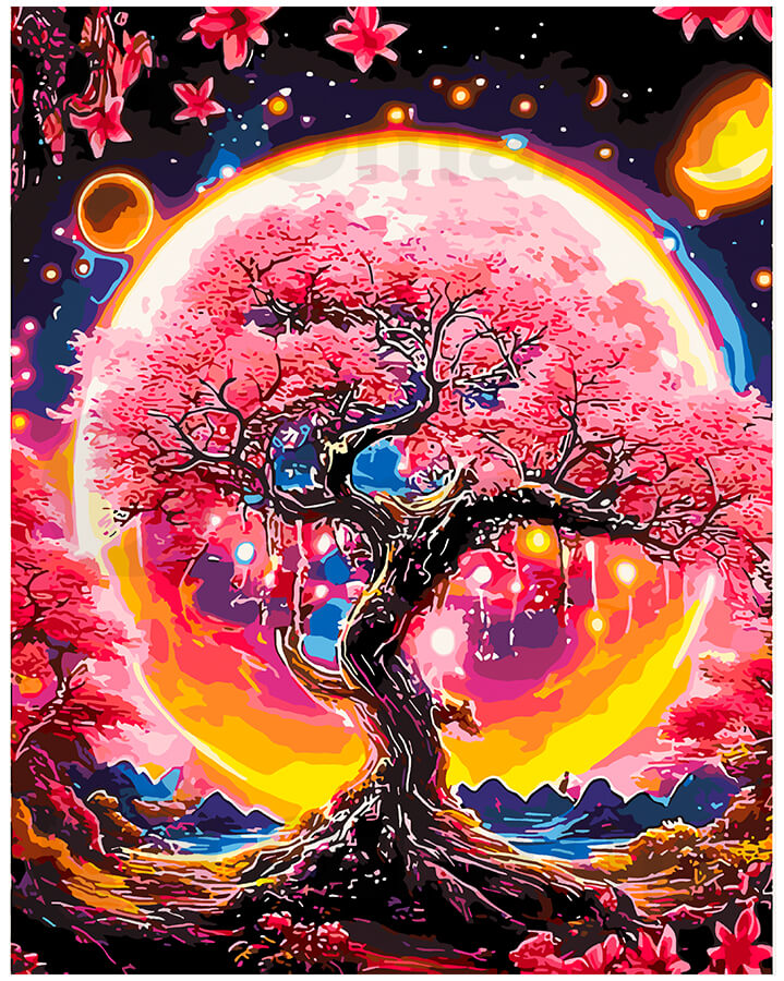 Rožinis medis po mėnuliu