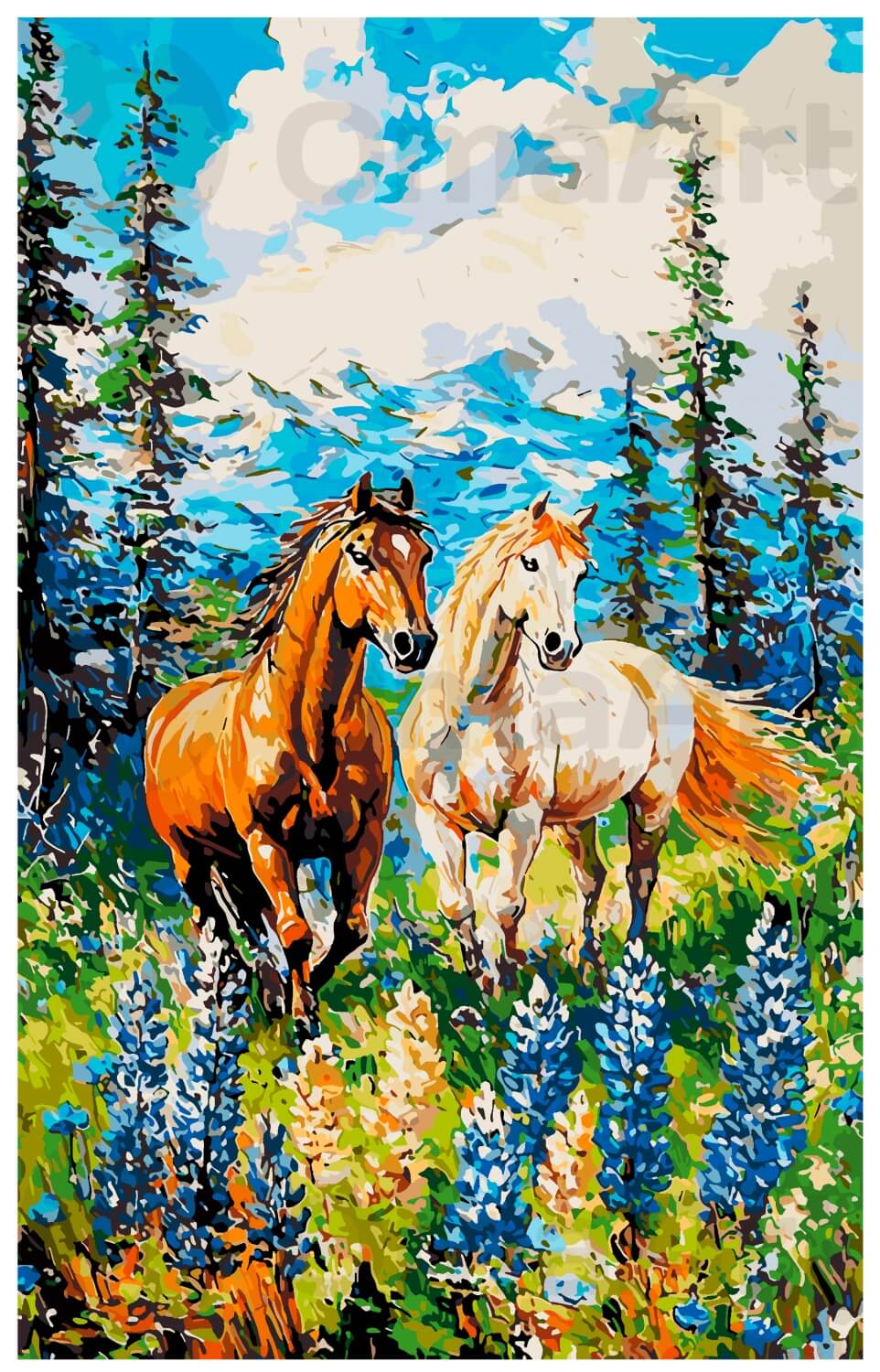 Arkliai Alpių pievoje