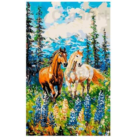 Arkliai Alpių pievoje