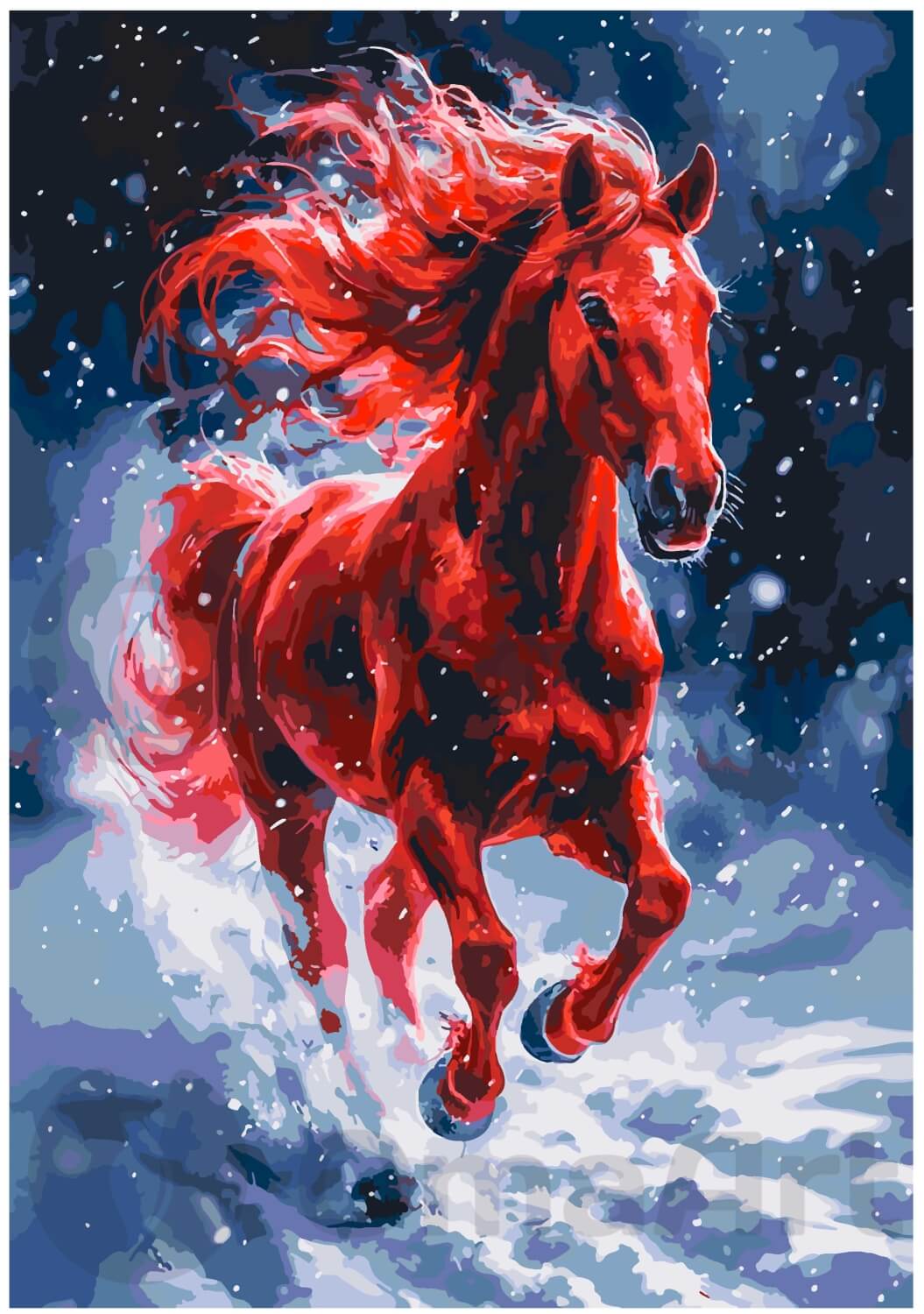 Tulinen ratsu lumessa