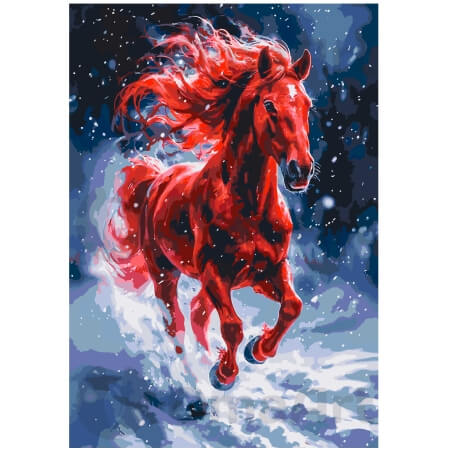 Tulinen ratsu lumessa