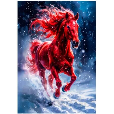 Tulinen ratsu lumessa