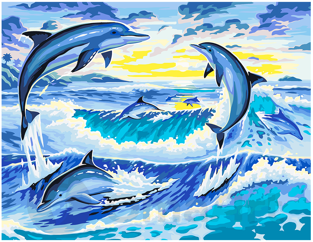 Delfiinit auringonlaskun aikaan