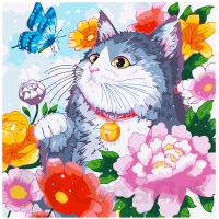 Cat in flowers 40x40