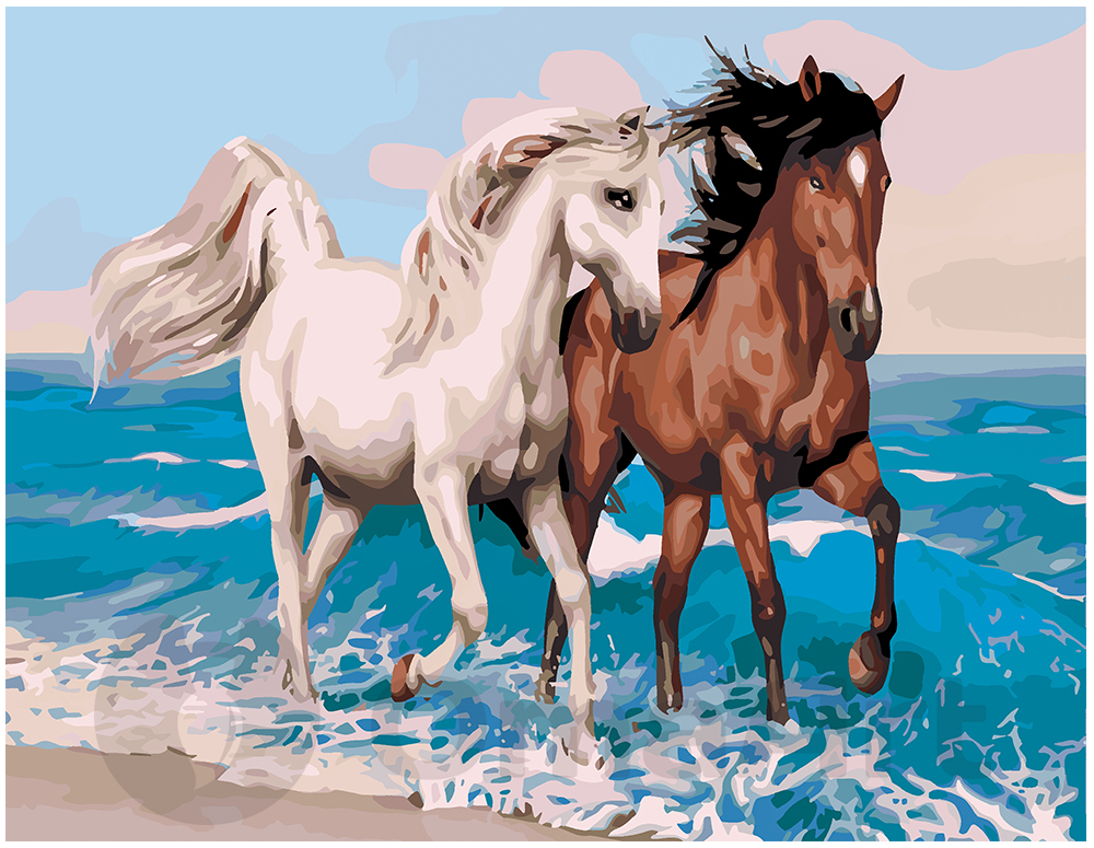 Hevoset meren rannalla