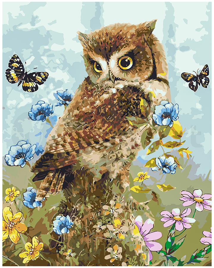 Owl and butterflies