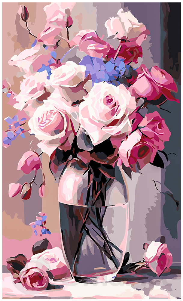 Rozā rozes ar mīlestību 30x50