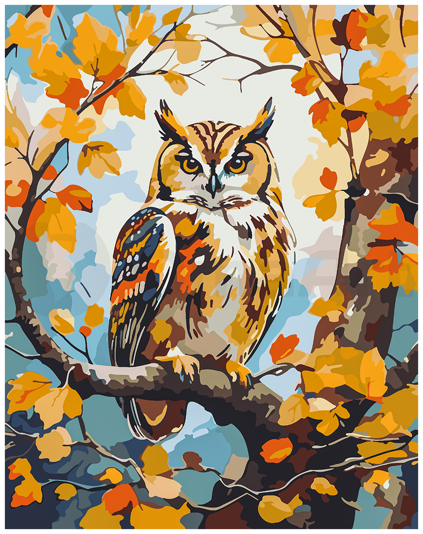 Owl in autumn leaves